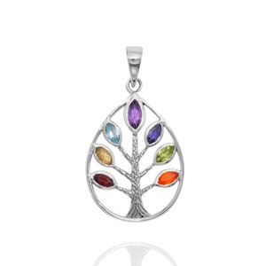 Seven Chakra Pendant, 925 Sterling Silver Multi-stone Pendant, Healing Jewelry, Gift for mother