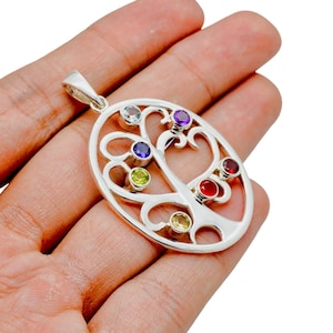 Chakra pendant, 925 Sterling Silver Multi-Gemstone pendant, Healing Jewelry, 7 chakra gemstone pendant, Gift for mother