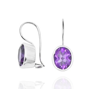 Natural Amethyst Earrings: Oval Sterling Silver Gemstone Jewelry