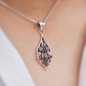 Vintage Silver Pendant, 925 Solid Sterling Silver Handmade Gemstone Pendant, Oxidized Garnet Pendant, Thanks Giving Gift Pendant Necklace