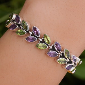 Amethyst Peridot Bracelet: Handmade Sterling Silver Gemstone Jewelry