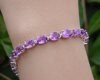 Natural Amethyst 925 Sterling Silver Bracelet, Statement Jewelry