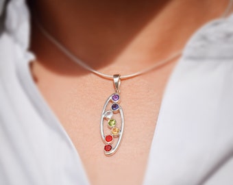 Colgante de plata de ley con piedras preciosas de los 7 chakras: joyería de yoga espiritual