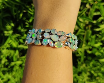 Ethiopian opal Silver Bracelet, Top quality Ethiopian opal bracelet, 925 Silver Bracelet, Adjustable fire opal bracelet, Her Christmas gift