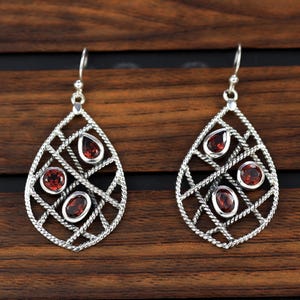 Handmade garnet earrings, 925 sterling silver earrings, designer jewelry, gift for wife