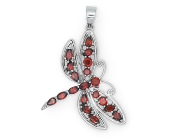 Garnet Dragonfly Pendant: 925 Sterling Silver Charm
