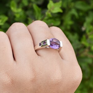 Handmade Wedding Ring 925 Sterling Silver Amethyst Rings Proposal Ring Anniversary Gift for her
