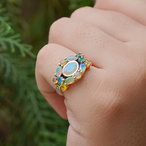 Ethiopian Opal Ring, 925 silver Fire opal ring, Multi gemstone ring, Christmas gift for her, Rainbow ring