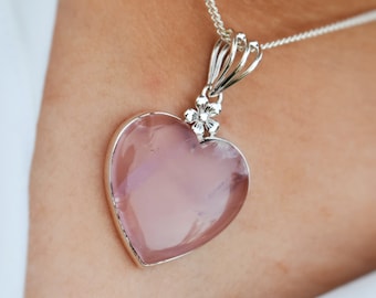 Zarte Rosa Herz Rosenquarz Halskette Anhänger 925 Sterling Silber Minimalistische Herz Anhänger Schönes Geschenk für Sie