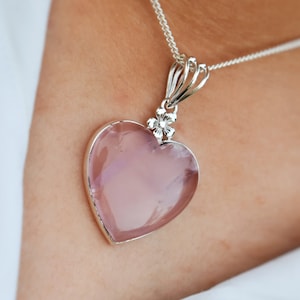 Dainty Rose Quartz Heart Pendant: 925 Sterling Silver Necklace
