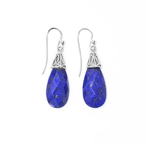 Natural Lapis earring tear drop earring 925 sterling silver earring women&#39;s earring gift for her