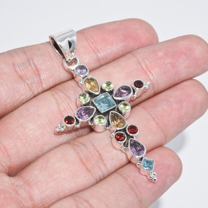 Multi-gemstone Cross Pendant 925 silver cross spiritual pendant cross charm