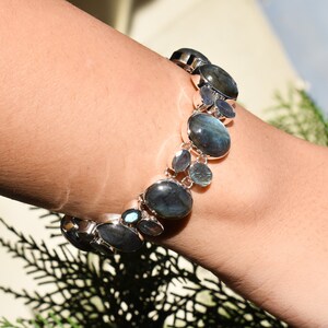 Natural Labradorite Bracelet, 925 Sterling silver Jewelry, Statement Bracelet, Wedding gift, Anniversary gift