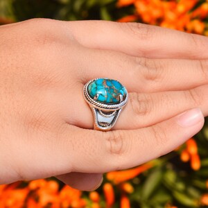 Blue Copper Turquoise Ring: Sterling Silver Boho Statement Ring