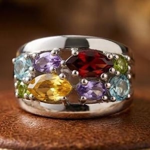 Natural Multi Gemstone Ring, 925 Sterling Silver Ring, Rainbow Colored Ring, Women Statement Ring, Handmade Ring, Boho Ring, Gift For Her