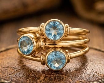 Natural Blue Topaz Ring, 925 Sterling Silver Ring, Gold Plated Statement Ring, Bohemian Women Ring, Engagement Wedding Ring, Gift For Her