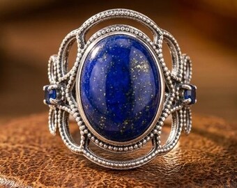 Natuurlijke lapis lazuli-ring, 925 sterlingzilveren ring, blauwe edelsteenring, handgemaakte ring, statementring, antieke ring, cadeau voor haar