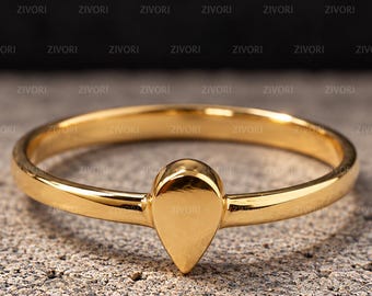 Teardrop Ring, 925 Sterling Silver Gold Plated Minimalist Pear Ring for Women, Dainty Stacking Band, Simple Everyday Gift for Her Mom