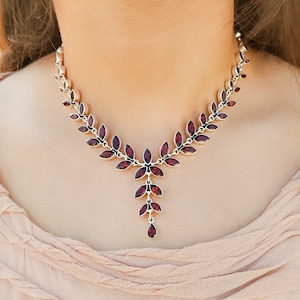 Natural Garnet Necklace 925 Silver Bridal Necklace Perfect gift necklace for her