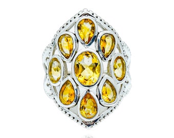 Anillo de citrino genuino, joyería de plata de ley 925, regalo para mamá