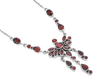 Red Garnet Necklace: Vintage 925 Sterling Silver Adjustable Chain