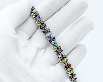 Multi gemstone Bracelet 925 sterling silver women's Bracelet gift for her multi color jewelry, Wedding Bracelet, Christmas Gift for Her