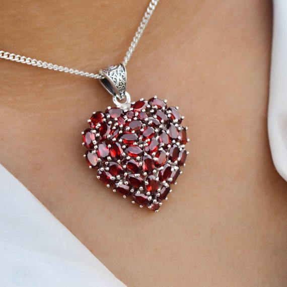 Ciondolo A Cuore In Argento 925 Con Zirconia Cubica Granato (Gennaio), 1,1 Cm, Marchio 925 - 3