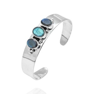 Genuine Labradorite Cuff, Gemstone Cuff, 925 Sterling Silver Jewelry, Birthday Gift, Bracelet For Girlfriend