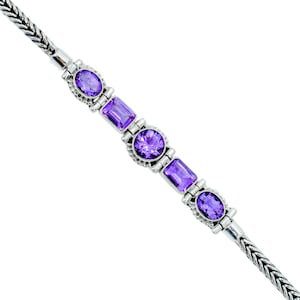 Natural Amethyst Bracelet, 925 Silver Chain Bracelet, purple Jewelry, Gift daughter, Birthday gift