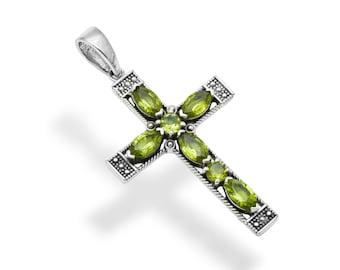 Vintage Cross Pendant, Peridot Cross Pendant, Cross Pendant, 925 Sterling silver Pendant, Silver Gemstone Cross, Christmas Gift for her