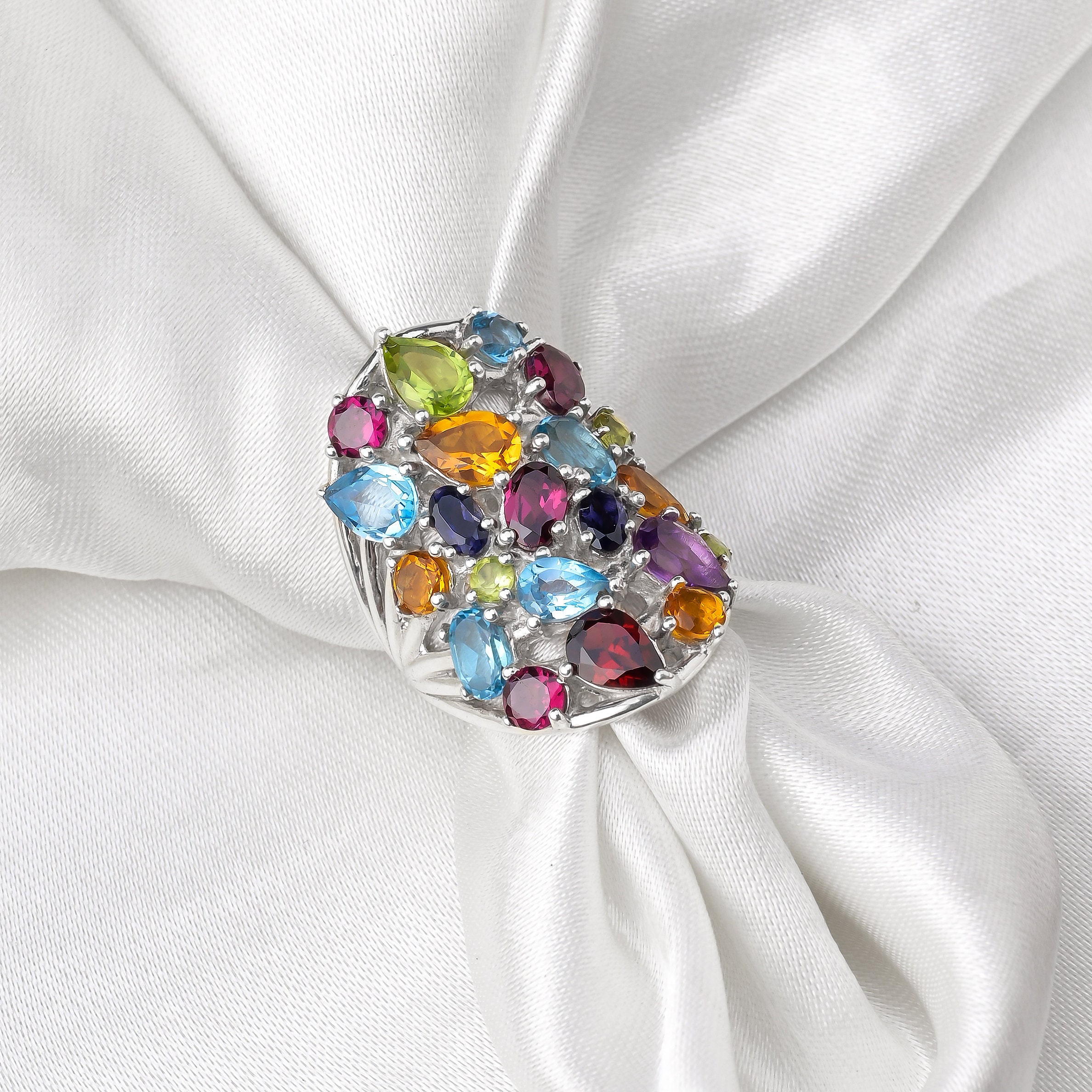 Anello In Argento Sterling Con Pietra Preziosa Ammolite - Foto 12