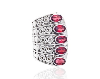 Statement Ring Red Garnet Ring 925 solid silver ring gemstone ring women's ring gift for her Unique shape ring