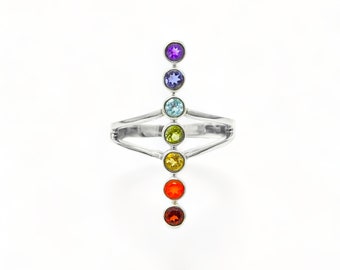 Anillo de piedras preciosas de los 7 chakras: plata de ley 925, joyería curativa