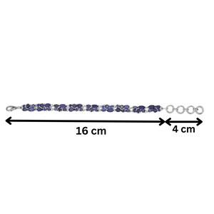 May include: A silver bracelet featuring two rows of oval-shaped, dark blue gemstones. The bracelet is 16 cm (6.3 inches) long and 4 cm (1.6 inches) wide, with a clasp closure and adjustable rings.