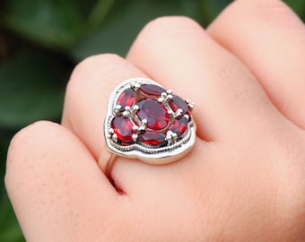 Beautiful Multi garnet ring, Natural Red Garnet ring, Women's Ring, 925 Silver Garnet Ring, Christmas Gift for her