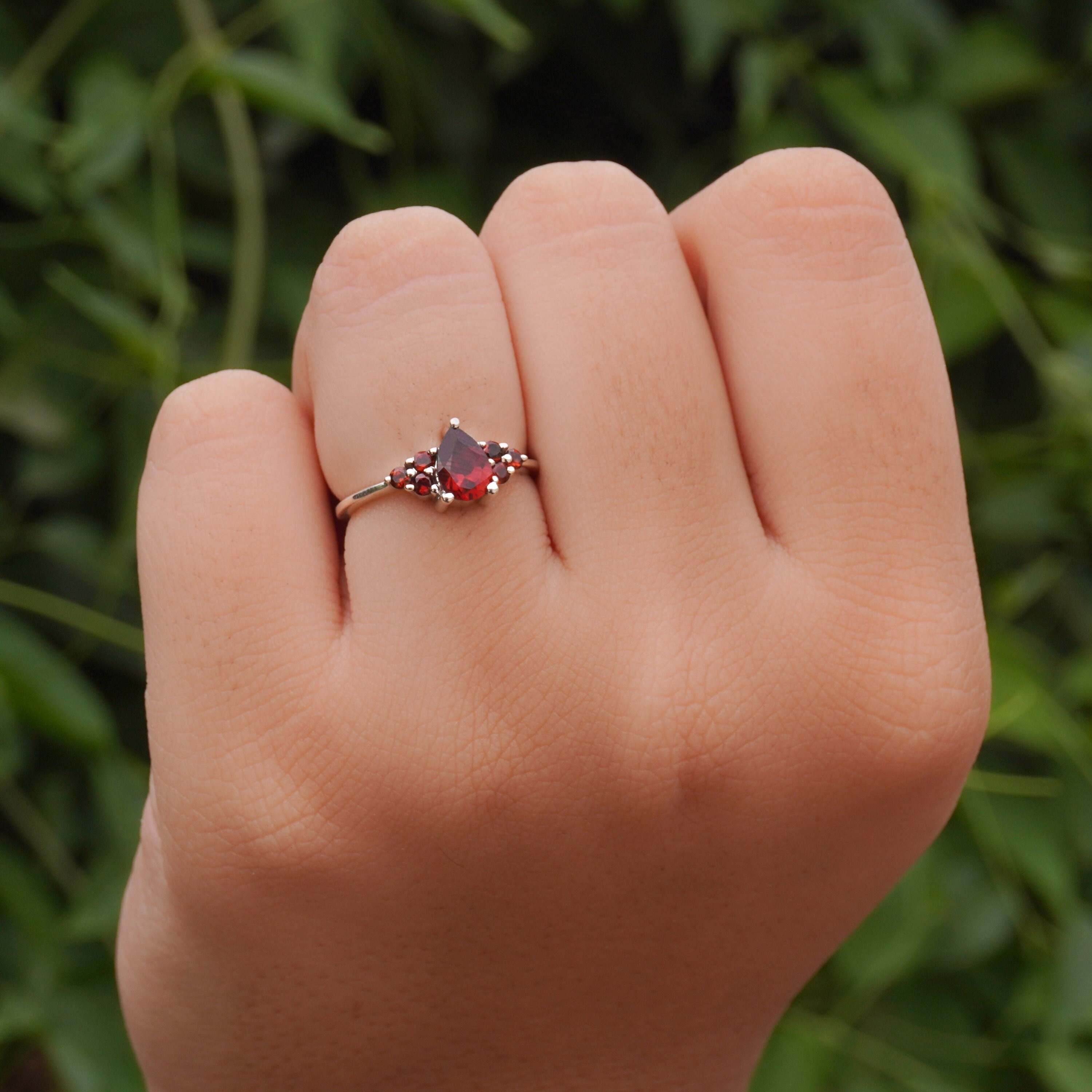 Garnet Birthstone Ring – 925 Sterling Silver 10x8mm Cushion Cut Gemstone Ring With Diamond Band For Women, January Birthstone Jewelry - View #2