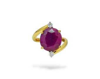 18k gouden robijnrode ring: gecertificeerd diamantaccent, handgemaakt in Jaipur