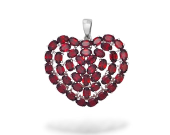Garnet Gemstone Heart Pendant: 925 Sterling Silver Handmade Necklace