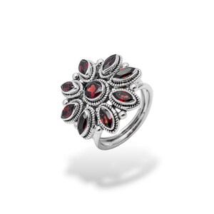 Granat Ring, 925 Massiv Sterling Silber Ring, Floral Granat Ring, Edelstein Silber Schmuck, Einzigartiger Ring, Statement Ring, Weihnachtsgeschenk