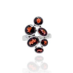 Natural Garnet Ring, Asymmetric Ring, 925 Sterling Silver Jewelry, Gift for mother