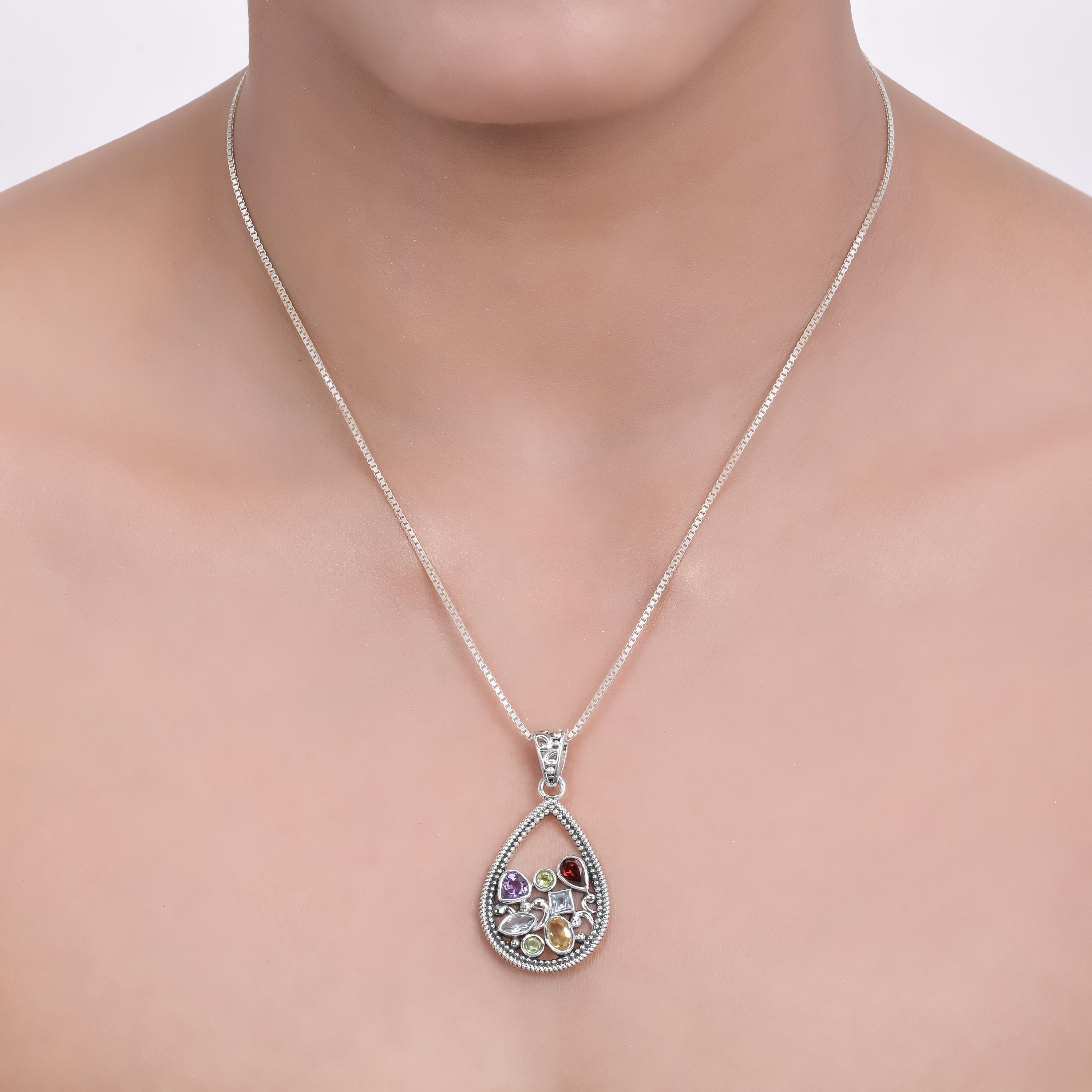 Collana Ciondolo Goccia In Argento Sterling 925 Con Opale E Zirconi - Fuoco Bianco