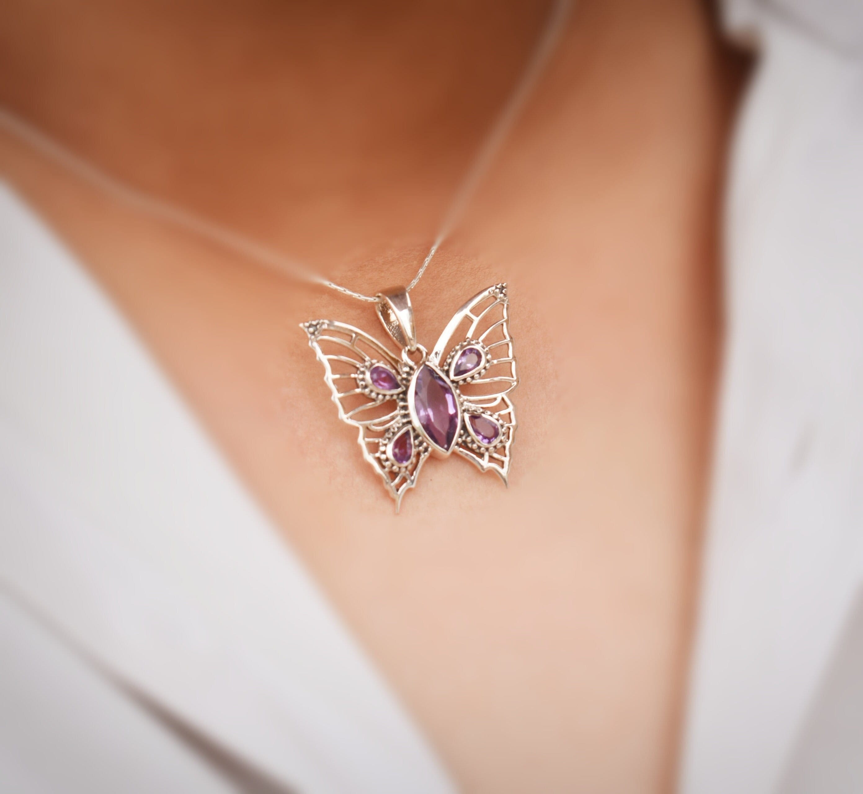 Le Vian Denim Ombre (7/8 ct. t.w.) & White Sapphire (1/3 ct. t.w.) Butterfly  Pendant Necklace in 14k White Gold, 18