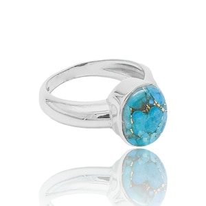 Anello fatto a mano minimalista con pietra preziosa turchese naturale in rame, argento sterling 925, anello delicato, regalo per ragazze