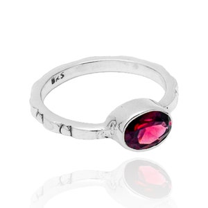 Minimalist Natural Garnet Ring: 925 Sterling Silver Jewelry