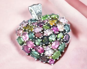 Multi-Turmalin Herz Anhänger aus Silber 925: Zierlicher Edelsteinschmuck