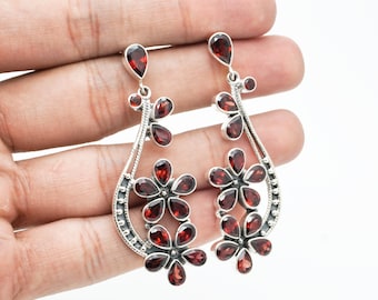 Pendiente de granate vintage, pendiente llamativo de plata 925, hermosos pendientes, regalo de pendiente para ella, regalo para mamá