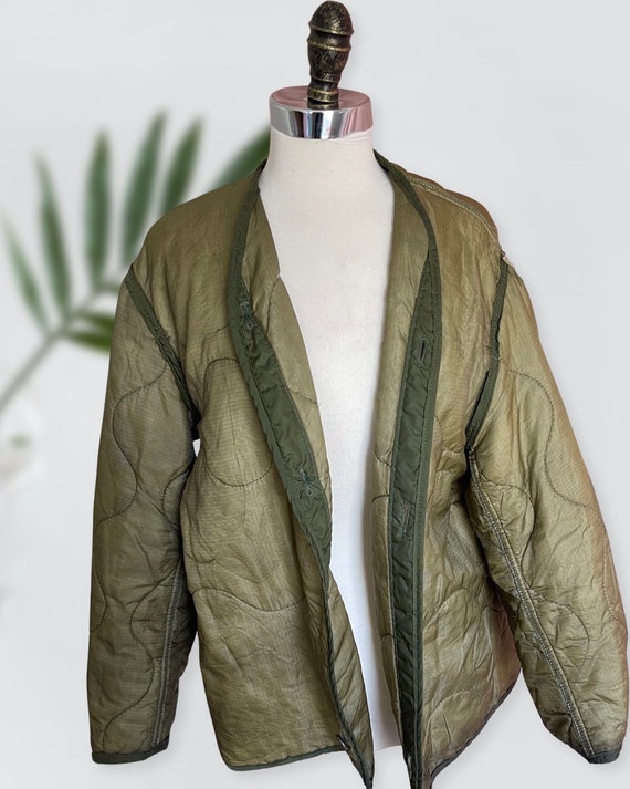 Vintage Military Coat Jacket Liner C152 Soft Olive Green Vtg RARE