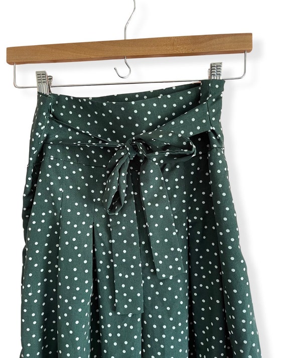 Vintage wide leg green and white polka dot pants