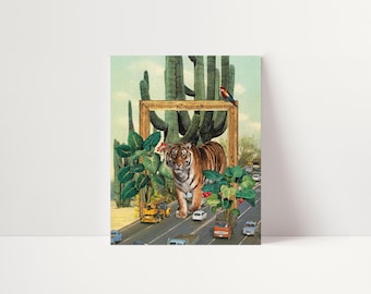 Tiger in the City Print, Surreal Collage Wall Art, Desert Landscape with Tiger #63
