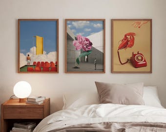 Surreal Collage Art Print Set of 3 – Dreamy Wall Decor